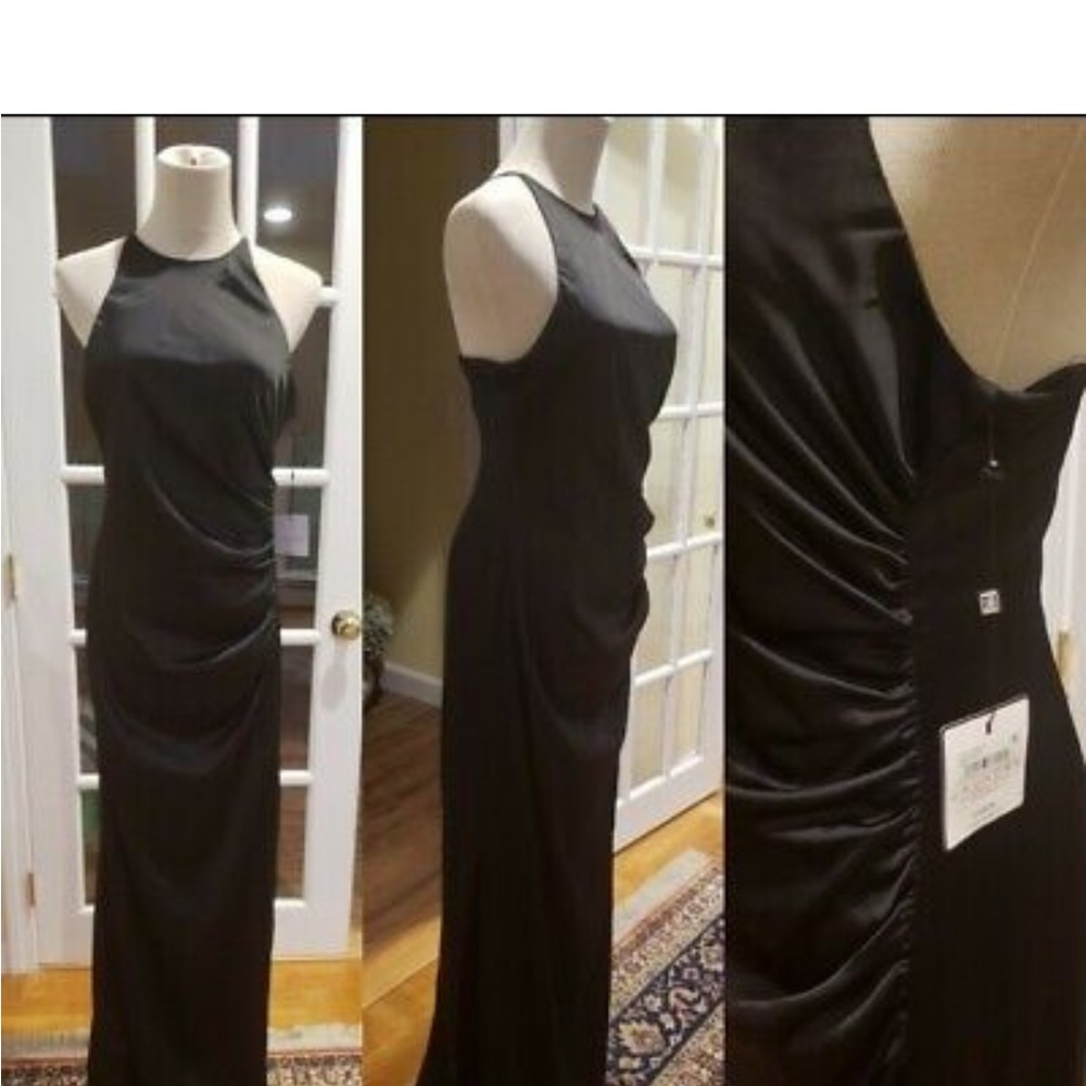 NWT Laundry by Shelli Segal Black Satin Slip Dress